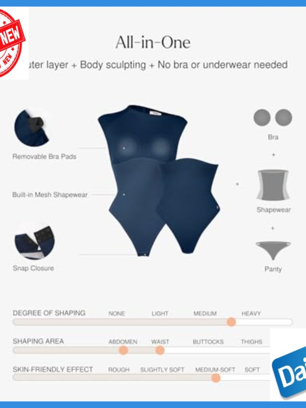 Sleeveless Tummy Control Shapewear Bodysuit with Asymmetric Neckline - Picture 2 of 7